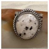 NSJ019 Navajo White Buffalo Turquoise Sterling Silver Ring Size 12.75