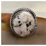 NSJ020 Navajo White Buffalo Turquoise Sterling Silver Ring Size 12.5