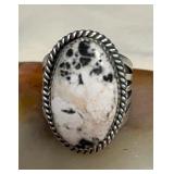 NSJ021 Navajo White Buffalo Turquoise Sterling Silver Ring Size 13.5