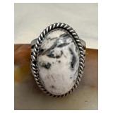 NSJ022 Navajo White Buffalo Turquoise Sterling Silver Ring Size 13.75