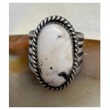 NSJ023 Navajo White Buffalo Turquoise Sterling Silver Ring Size 12.5