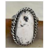 NSJ024 Navajo White Buffalo Turquoise Sterling Silver Ring Size 11