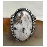 NSJ025 Navajo White Buffalo Turquoise Sterling Silver Ring Size 13.5