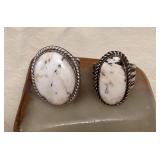 NSJ026 Two Navajo White Buffalo Turquoise Sterling Silver Rings Size 11