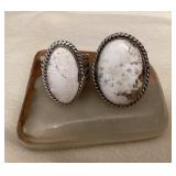 NSJ027 Two Navajo White Buffalo Turquoise Sterling Silver Rings Size 12.5