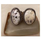 NSJ028 Two Navajo White Buffalo Turquoise Sterling Silver Rings Size 12