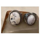 NSJ030 Two Navajo White Buffalo Turquoise Sterling Silver Rings Size 13.5