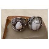 NSJ031 Two Navajo White Buffalo Turquoise Sterling Silver Rings Size 13