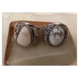 NSJ032 Two Navajo White Buffalo Turquoise Sterling Silver Rings Size 13.75