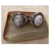 NSJ033 Two Navajo White Buffalo Turquoise Sterling Silver Rings Size 13.75