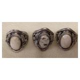 NSJ036 Three Navajo White Buffalo Turquoise Sterling Silver Rings Size 11