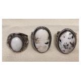 NSJ037 Three Navajo White Buffalo Turquoise Sterling Silver Rings Size 12