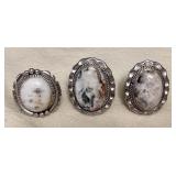 NSJ038 Three Navajo White Buffalo Turquoise Sterling Silver Rings Size 8