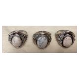 NSJ039 Three Navajo White Buffalo Turquoise Sterling Silver Rings Size 14