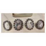 NSJ040 Four Navajo White Buffalo Turquoise Sterling Silver Rings Size 7