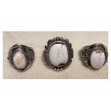 NSJ041 Three Navajo White Buffalo Turquoise Sterling Silver Rings Size 10