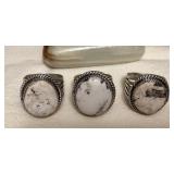 NSJ042 Three Navajo White Buffalo Turquoise Sterling Silver Rings Size 13.5