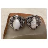 NSJ045 Two Navajo White Buffalo Turquoise Sterling Silver Rings Size 14