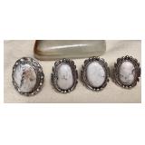 NSJ046 Four Navajo White Buffalo Turquoise Sterling Silver Rings Size 7