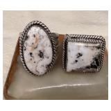 NSJ047 Two Navajo White Buffalo Turquoise Sterling Silver Rings Size 14.25