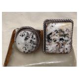 NSJ048 Two Navajo White Buffalo Turquoise Sterling Silver Rings Size 14.5