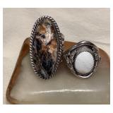 NSJ049 Two Navajo White Buffalo Turquoise Sterling Silver Rings Size 10.75