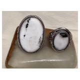 NSJ050 Two Navajo White Buffalo Turquoise Sterling Silver Rings Size 11.75