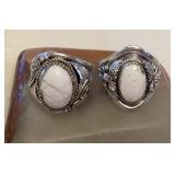 NSJ052 Two Navajo White Buffalo Turquoise Sterling Silver Rings Size 12.75
