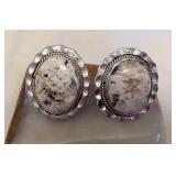 NSJ053 Two Navajo White Buffalo Turquoise Sterling Silver Rings Size 7.5