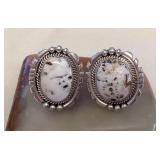 NSJ054 Two Navajo White Buffalo Turquoise Sterling Silver Rings Size 6.25