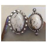 NSJ055 Two Navajo White Buffalo Turquoise Sterling Silver Rings Size 9