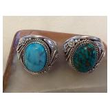 NSJ056 Two Navajo Turquoise Sterling Silver Rings Size 12