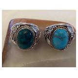 NSJ057 Two Navajo Turquoise Sterling Silver Rings Size 12.25