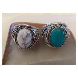 NSJ058 Navajo White Buffalo Turquoise & Turquoise Sterling Silver Rings Size 12.5