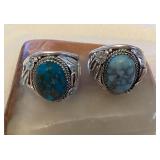 NSJ059 Two Navajo Turquoise Sterling Silver Rings Size 14