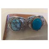 NSJ060 Two Navajo Turquoise Sterling Silver Rings Size 14