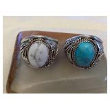 NSJ061 Navajo White Buffalo Turquoise & Turquoise Sterling Silver Rings Size 15.25