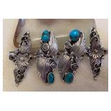 NSJ062 Four Navajo Turquoise & Sterling Silver Rings Size 8.5