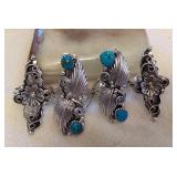NSJ063 Four Navajo Sterling Silver & Turquoise Rings Size 9.5