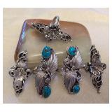 NSJ064 Five Navajo Sterling Silver & Turquoise Rings Size 8.5