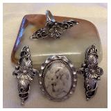 NSJ065 Four Navajo Sterling Silver & White Buffalo Turquoise Rings Size 8.5