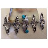 NSJ069 Five Navajo Sterling Silver & Turquoise Rings Size 6