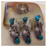 NSJ072 Four Navajo Sterling Silver & Turquoise Rings Size 6.5