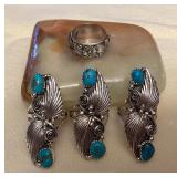 NSJ073 Four Navajo Sterling Silver & Turquoise Rings Size 6.5