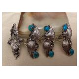 NSJ075 Four Navajo Sterling Silver & Turquoise Rings Size 9