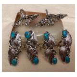 NSJ076 Six Navajo Sterling Silver & Turquoise Rings Size 7.5