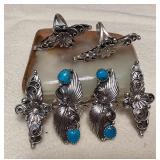 NSJ085 Six Navajo Sterling Silver & Turquoise Rings Size 7