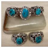NSJ088 Five Navajo Sterling Silver & Turquoise Rings Size 9