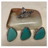 NSJ091 Four Navajo Sterling Silver & Turquoise Rings Size 7