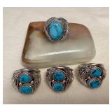 NSJ092 Four Navajo Sterling Silver Rings Size 12.5